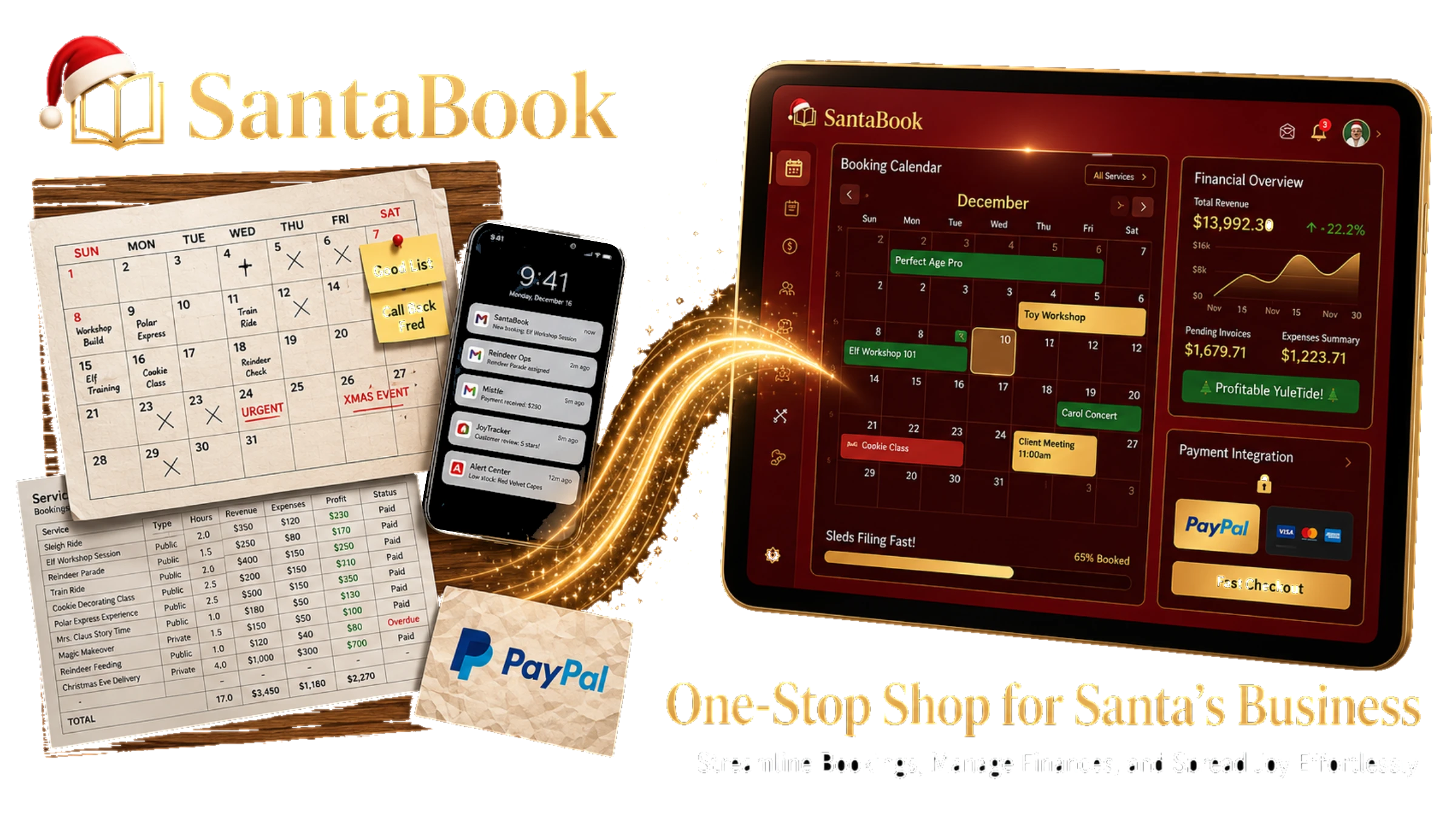 SantaBook — One-Stop Shop for Santa's Business. Streamline Bookings, Manage Finances, and Spread Joy Effortlessly.